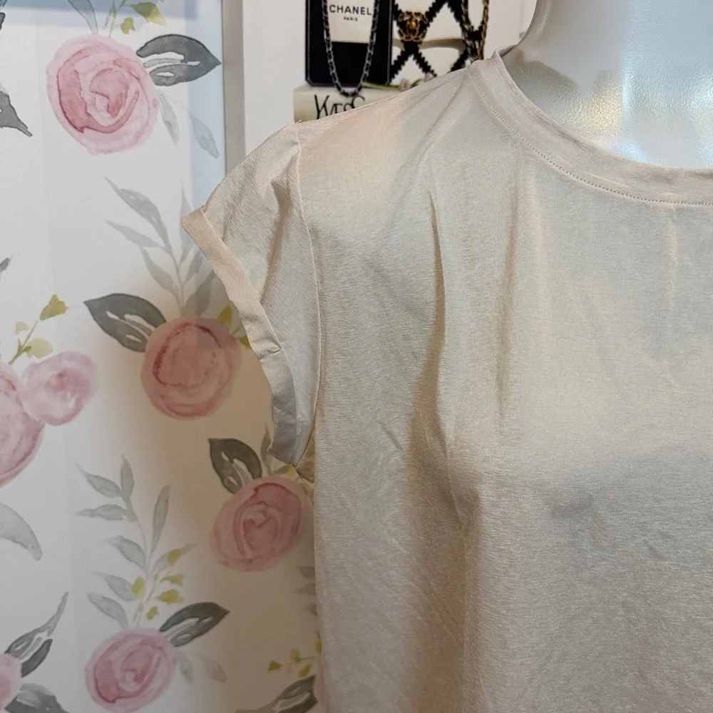 ZYIA Silk Pearl/Cream Elegant Women's Short Sleeve Top - Picture 2 of 6